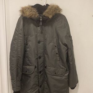 LEVI STRAUSS & CO Men's  DARK GREEN Utility Jacket with Faux Fur Hoodie …